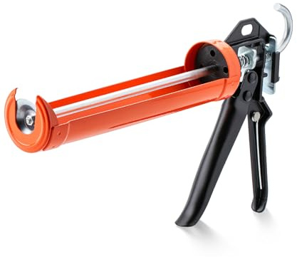 Bates- Caulking Gun, 12:1 Thrust Ratio, Black & Orange, Hand Caulking Guns, Silicone Gun, No Drip Caulk Gun