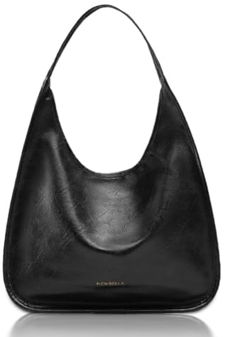 NEWBELLA Hobo Purse, PU Leather Shoulder Bag, Tote Handbag for Work and Travel (Black)