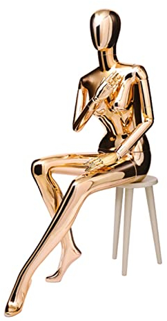 Galvanisierte weibliche Schaufensterpuppe - Sitzende Haltung, Abnehmbarer Modell-Display-Torso, Schneiderpuppe mit Plastikhocker