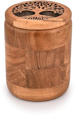 Kimona Bocaux et boîtes alimentaires pour comptoir de cuisine, bocaux de rangement en bois gravés sur le couvercle pour cuisine, café, farine (11,4 x 11,4 x 15,2 cm)