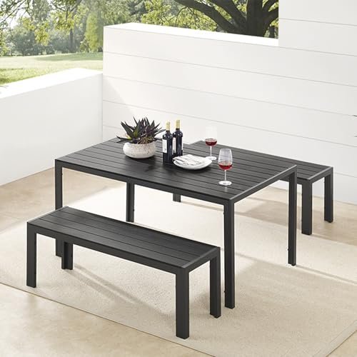 Gartenbank DESIGNO - 130cm - anthrazit - Aluminium Metall-Gestell stabil | pflegeleicht, wetterfest, Bohlenoptik, vielseitig einsetzbar, Outdoor geeignet, UV-beständig