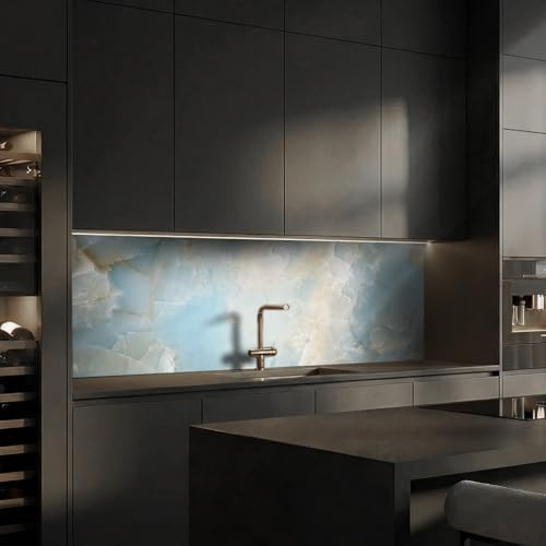 Dedeco Küchenrückwand Motiv: Marmor V8, 3mm Aluminium Alu-Platten als Spritzschutz Fliesenspiegel zum Aufkleben Wandschutz wasserfest, UV-Lack matt, alle Untergründe, 260 x 60 cm