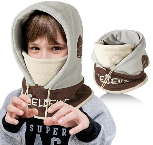 TAGVO Kinder Sturmhaube Winter 4-12, Multifunktional Winddicht Thermo Fleece Wintermütze Gesichtsmaske mit Verstellbarer Kinnriemen, Slouchy Sturmhaube Fahrrad Skimaske Balaclava für Jungen Mädchen