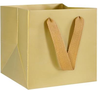 AZOWA Gold Papier Geschenktüte Klein quadratische Geschenktüten mit Henkel Party Geschenk Papiertüten (15 x 15 x 15 cm, 10 Stück)