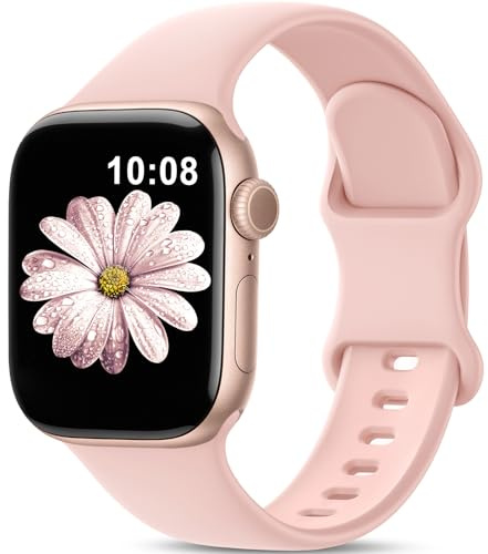AMSKY Bracelet Sport Silicone Compatible avec Bracelet Apple Watch Se 40mm 44mm 42mm 46mm 45mm 41mm 38mm, Doux Imperméable Femme Homme pour iWatch Serie 11 10 9 8 7 6 5 4, SE 3 2 1, Sable Rose