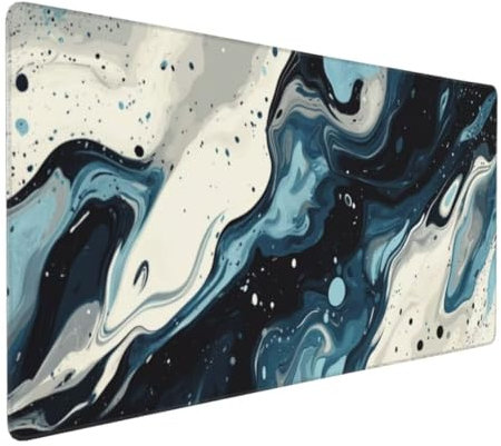 Tapis de Souris Bleu d'encre Marbre Tapis de Souris XXL 1200x600x3mm, Imperméable Tapis de Souris XXL Mouse Pad, Base Atidérapante, Haute Précision et Vitesse pour Gamer, Deco Bureau Femmes Cadeaux