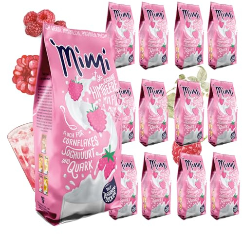 Mimi Mix latte yogurt lampone in polvere 12 x 400 g – Confezione di scorte – Polvere solubile al latte con sapore di fragola – Calda e solubile a freddo – Ideale per tempo libero, ufficio, grande