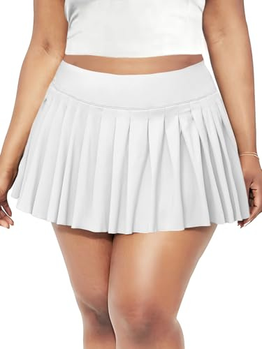 Women's Plus Size Sexy Y2K High Waist Micro Mini Pleated Skirt with Shorts for Valentine's Day, Tennis, Clubs and Raves White