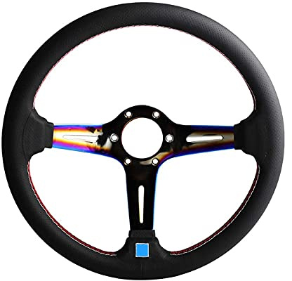 Auto-Lenkrad, Sportlenkrad, universelles Auto, 35,6 cm, gebranntes Blau, echtes Leder, Tuning, Sportlenkrad (A)