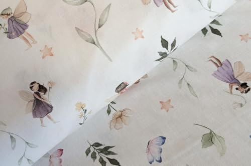 Baumwollstoff Meterware bedruckt - Webware Baumwolldrucke Blumen - Baumwolle bedruckt Dekostoffe Kinder - ÖkoTex babytauglich *ab 50cm, Farbe: 020 Elfen im Wald
