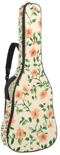 Gitarrentasche für Akustikgitarre, 1 cm dicke Polsterung, wasserdicht, mit doppeltem verstellbarem Schultergurt, für 101,6 - 106,7 cm große Gitarren, Aquarellfarben mit Blumenmuster und rosa