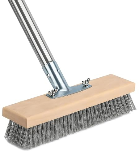 EDS Wire Brush Broom 12 Heavy Duty Garden Broom with Metal Handle Stiff Hard Bristle Outdoor Brush for Patio Driveway Weed & Moss Removal