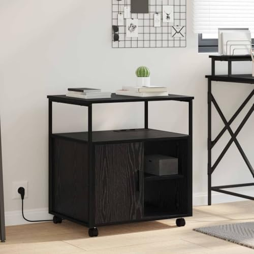 Qnhdfrt Büroschrank mit Ladestation Schwarze Eiche 61 x 46 x 67 cm Holzwerkstoff Rollbarer Gartenschrank Modernes Design für Heimbüro Balkon und Küche