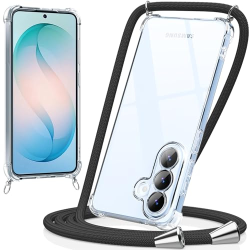 caslord Handyband kompatibel mit Samsung Galaxy S26 | Transparent Hülle mit Handykordel | Handyhülle für zum Umhängen | für Sport Reisen Partys Einkäufe Babypflege | Schwarz