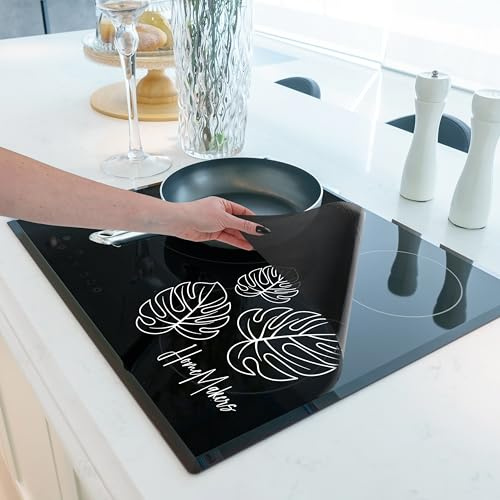 HomeMakers Translucent Induction Hob Protector Mat with Cooking Function | Large 61x53cm | Scratch and Spill Heat-Resistant Silicone Cover | Non-Slip Surface | Easy-to-Clean Kitchen Mat (Monstera)