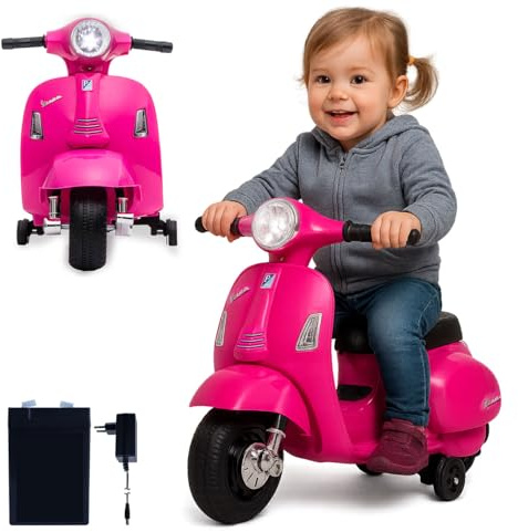 JAMARA 461858 Ride-on Vespa Mini Li-Power 8.4 – Elbil Vespa för barn från 18 månader, elektrisk bilbil, elkörning, barn, stödhjul, gaspedal, presentidé för barn