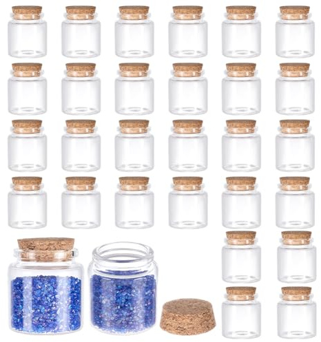 PH PandaHall 30 tarros pequeños de vidrio con tapas de corcho, mini botellas de vidrio, frascos pequeños a granel, frascos de hechizos para manualidades, regalos, bodas, cumpleaños, fiestas