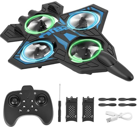 Jradse Ferngesteuertes Flugzeug, RC Flugzeug mit 2,4 GHz Fernbedienung, 360 ° Drehung und 3 Geschwindigkeiten, mit LED-Licht & Ersatzpropeller, Ferngesteuerte Flugzeuge für Kinder (Blau)