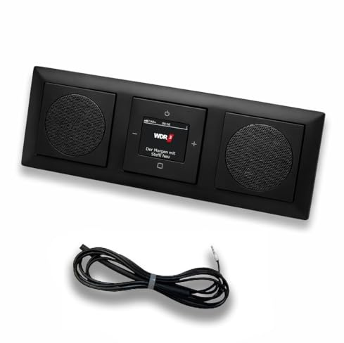 Busch Jäger DAB+ (DAB PLUS) Unterputz Radio 8215U-101 Balance Si schwarz matt -915, Set mit 2 x Lautsprecher, Abdeckungen und Rahmen + 0,9 m EBROM Wurfantenne zur Empfangsoptimierung - 8215 U – 101