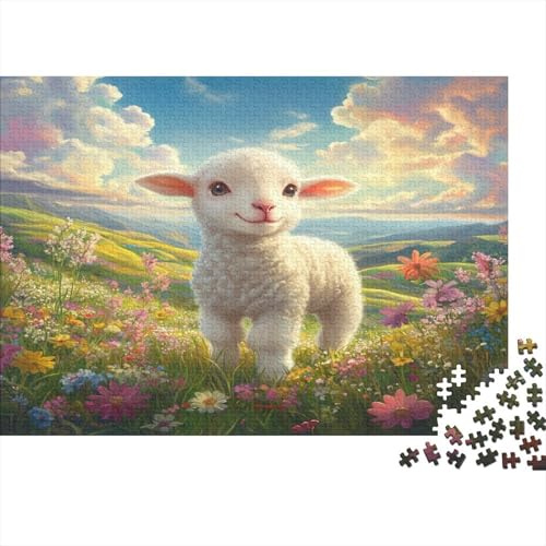 Agnello Pastorale Puzzle 1000 Pezzi Carta Per Adulti Paesaggio Prato Fiorito Gioco di Puzzle 1000 Pezzi Relax Famiglia Regalo Casa 52x38cm/1000pcs