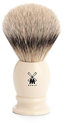 MÜHLE Classic Rasierpinsel - Rasurpinsel mit Silberspitz-Dachszupf - medium - Griff aus Edelharz in elfenbein - Handarbeit