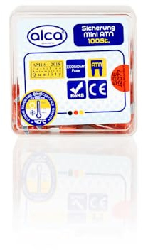 alca® Mini-Sicherungen 10A 100 Stk. Economy Box, 32V, rot | Flachsicherung im 100-Bundle für Auto, Wohnwagen, Camper, Moped & Motorrad