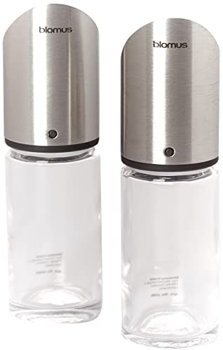 blomus -LIVO- Salz- & Pfefferstreuer-Set aus Glas / Edelstahl, 2-teiliges Set, Gewürzstreuer für exakte Dosierung, hochwertige Verarbeitung (H / B / T: 11,5 x 3,5 cm, Glas klar / Edelstahl, 63581)