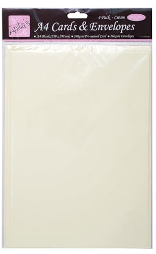 Anita's Plain, Blank Cards & Envelopes, A4, Cream, Pack of 4, for Home, Wedding, Birthday, Christmas, Thank You, Art & Craft, Scrapbooking Supplies, Baby Shower, Card Making