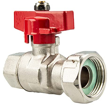 tecuro Kugelhahn mit Überwurfmutter Rp 3/4 Zoll x Innengewinde Rp 1/2 Zoll (DN15), Flügelgriff rot, temperaturbeständig von -5° C bis zu +100° C