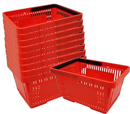 GERSO 10x Einkaufskörbe aus Kunststoff, Tragekorb, Shopping Basket, Supermarkt, Plastik mit Henkel 21 Liter stapelbar rot