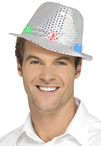 Smiffys 47068 Trilby upplyst paljett, silver, en storlek