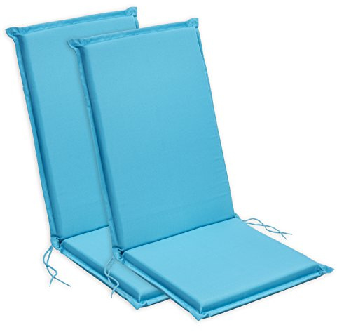 sleepling Hochlehner Auflagen 2er Set, Sitzauflagen, 120x50 cm, Aqua Blau | bequeme Gartenstuhlauflagen, Stuhlauflagen für Gartenmöbel, waschbar, Befestigungsbänder, 6 cm dick, OEKO-TEX, Made in EU