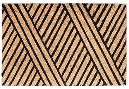 Relaxdays Felpudo de Coco con líneas, 1,5 x 60 x 40 cm, Rectangular, Antideslizante, Fibra de Coco, Goma, Negro Natural