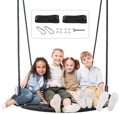SUPER DEAL Largest 48 Spider Web Tree Swing for Kids or Adult, 700lbs Extra Large Platform Net Swing with 71inch Adjustable Hanging Ropes Steel Frame, Black