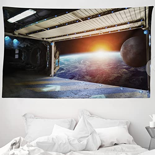 ABAKUHAUS Paisaje Tapiz, Galaxia del espacio de la Tierra, Decoración de pared para el dormitorio, la sala de estar y la residencia universitaria, 230 x 140 cm, Azul Grisáceo