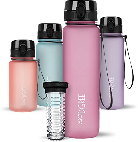 720°DGREE Vattenflaska uberBottle + fruktinfusion - 350 ml, 500 ml, 650 ml, 1 l, 1,5 l - BPA-fri Tritan, läckagesäker, återanvändbar - sport dricksflaska för barn, gym, fitness, utomhus, cykling, skola 29 Ros | Softtouch 1000ml