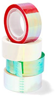 Modulor Klebefilm Mirror Tape, Klebeband mit Spiegeleffekt, schillerndes Geschenkband mit irisierender Oberfläche, je Rolle 10 m Länge x 19 mm Breite, 4er-Set mehrfarbig