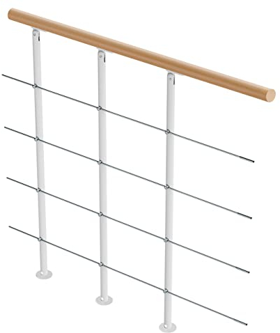 DOLLE Brüstungsgeländer für Mittelholmtreppe Geländer Ergänzungs-Set 1 Meter Handlauf Buche lackiert Pfosten Weiß (RAL 9016)