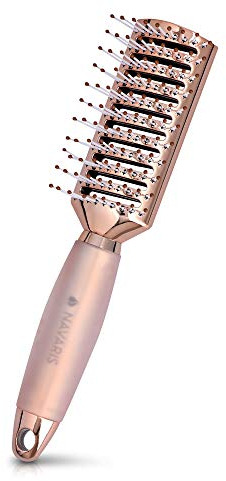 Navaris Vented Hairbrush - Vented Hair Brush with Gel Handle and Wide Set Bristles for Detangling and Styling Wet, Dry, Curly, Thick Hair - Rose Gold