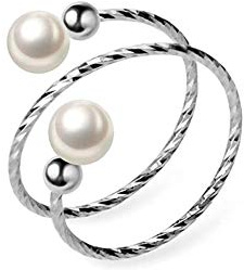 Elegantissimo anello statement con perle per donne e ragazze, in argento Sterling 925, regolabile, anello di fidanzamento, coda di rondine, anello per il dito, espandibile, gioiello delicato, regalo