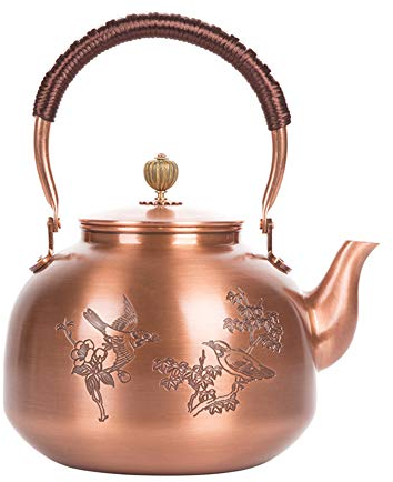 MNSSRN Retro-Kupfer-Teekanne, gesunder unbeschichteter Wasserkocher, manueller Pfund verdickter Kaffeekanne, multifunktionaler Hüftflasche,C,2.2L