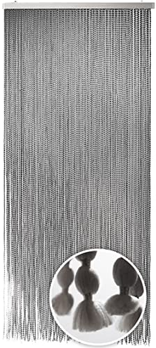 Kobolo Flauschvorhang BONBON, 90x200 cm, 94 Stränge, grau, weicher Türvorhang mit Flauschperlen, ideal als Fliegenvorhang, Raumteiler oder Türdeko