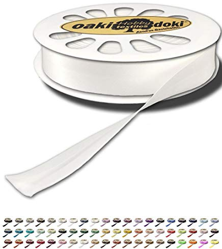 Sandras-Bastelladen Schrägband/Einfassband Satin gefalzt 20m x 20mm 009-Weiß