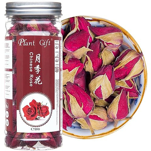 Plant Gift Dried Chinese Rose Buds, 50G/1.76oz 月季花 Natürliche getrocknete chinesische Rosenknospen (Rosa Chinesis Jacq) Rosebudblume, Kräuterlöser Blatttee, duftende natürliche gesunde Kräuter