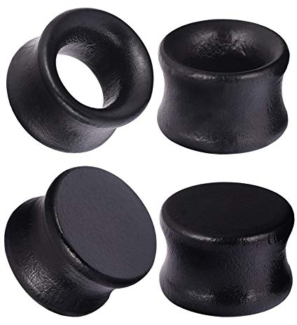 Longbeauty 4 Stück Set Holz Flesh Tunnel Plugs Set Ohr Piercing Schmuck Schwarz 8mm
