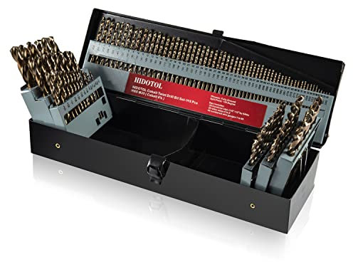 HIDOTOL Cobalt Drill Bit Set 115 PCS - M35 High Speed Steel Twist Jobber Length Drill Bits for Hardened Metal, Stainless Steel, Cast Iron, Plastic and Wood, 1/16-1/2, A-Z, 1-60