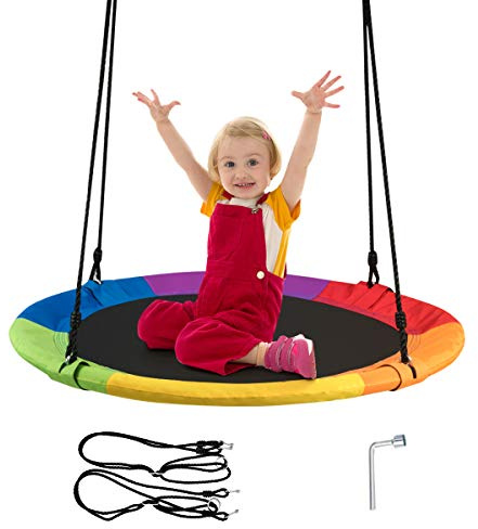 Costway Balançoire Nid d’Oiseau Ø100CM Charge Maximal 150KG pour Enfants et Adultes Hauteur Réglable de 100 à 180CM (Coloré)