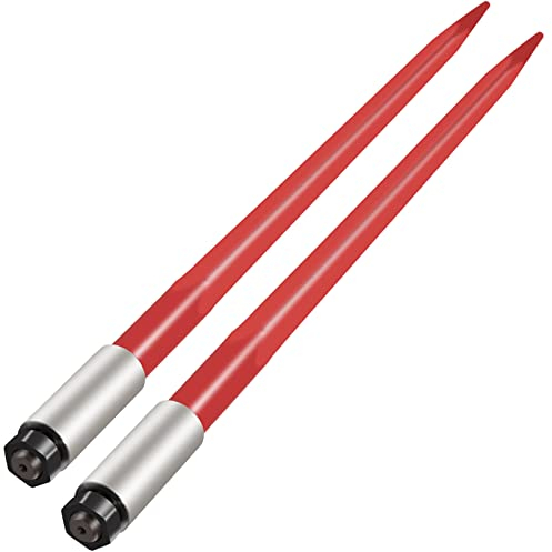 VEVOR Lance à foin, 99 cm, 2PCS lances à balles de foin carrée, pointe à balle fixation rapide, capacité 1360 kg, fourches à balle revêtement rouge, écrou hexagonal manchon pour tracteurs, chargeurs