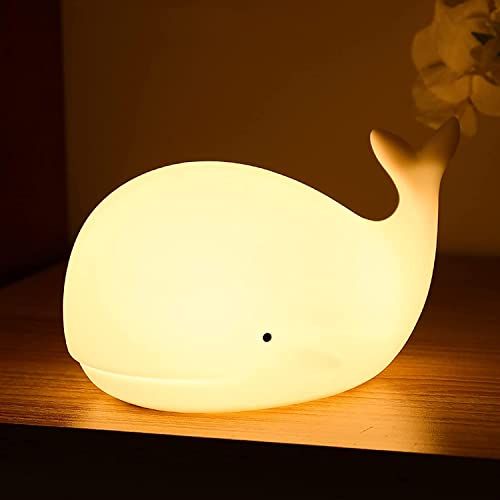 LOVERUIS Nachtlicht Kinder, 7 Farben Nachtlampe Baby Nachtleuchte, Kawaii Nachtlicht Deko Babyzimmer Deko Stilllicht Nachtlicht USB, tragbaren für Deko Geschenk (Wal)