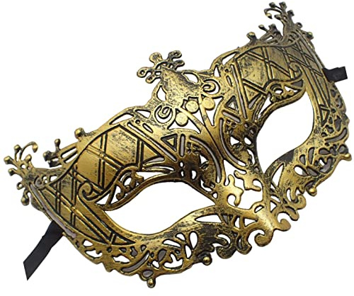 Topkids Accessories Masquerade Mask For Women and Men, Venetian Mask Halloween Mask, Masks for Masquerade Ball, Fancy Dress Adult, Cosplay accessories (Matt Gold Metal Effect)